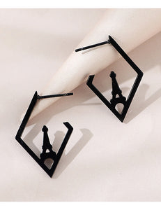 E1935 Black Metal Eiffel Tower Earrings - Iris Fashion Jewelry