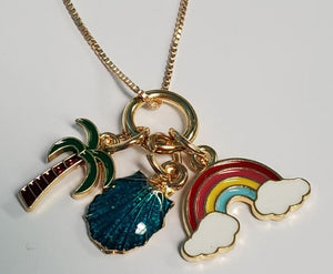 L180 Gold Rainbow Shell Palm Tree Charm Necklace FREE EARRINGS - Iris Fashion Jewelry