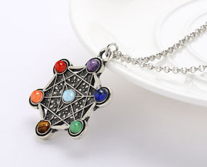 N733 Metatrons Cube Long Chain Necklace with Free Earrings - Iris Fashion Jewelry