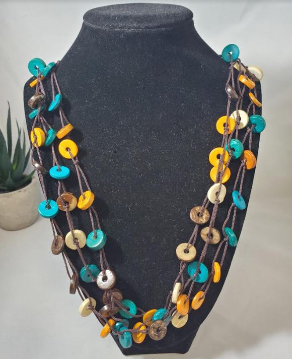 N2044 Turquoise Brown Beige Wooden Hoop Necklace with FREE EARRINGS - Iris Fashion Jewelry