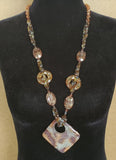 N2061 Brown Bead Glitter Square Acrylic Long Necklace With Free Earrings - Iris Fashion Jewelry