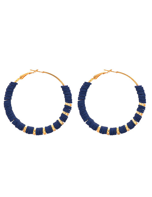 E1891 Gold Navy Blue Soft Bead Hoop Earrings - Iris Fashion Jewelry