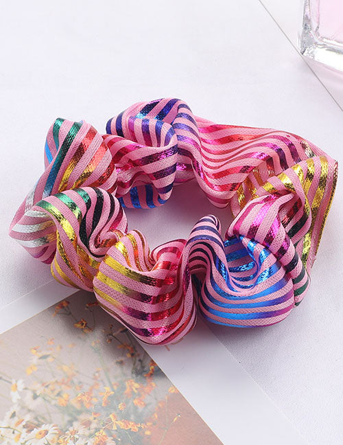 H405 Light Pink Rainbow Stripes Hair Scrunchie - Iris Fashion Jewelry