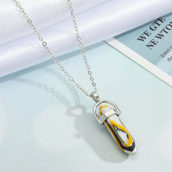 N1984 Silver Black Yellow White Imitation Stone Necklace with FREE Earrings - Iris Fashion Jewelry