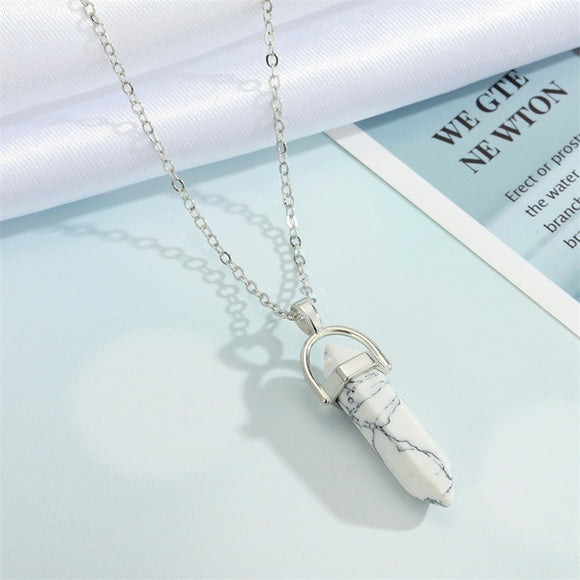 N2024 Silver White Crackle Imitation Stone Necklace with FREE Earrings - Iris Fashion Jewelry