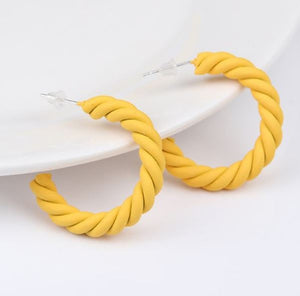 E1850 Yellow Twisted Hoop Earrings - Iris Fashion Jewelry