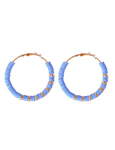 E1885 Gold Periwinkle Blue Soft Bead Hoop Earrings - Iris Fashion Jewelry