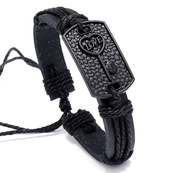 B675 Love Key Black Leather Bracelet - Iris Fashion Jewelry
