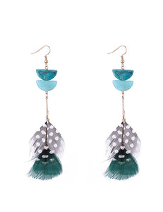 E1916 Turquoise Green Feather Earrings - Iris Fashion Jewelry