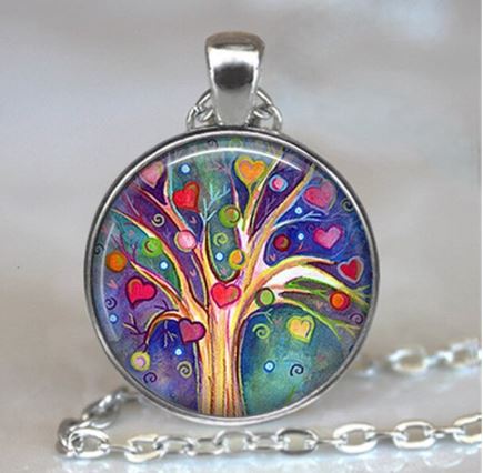N253 Silver Colorful Hearts Tree Necklace with FREE Earrings - Iris Fashion Jewelry
