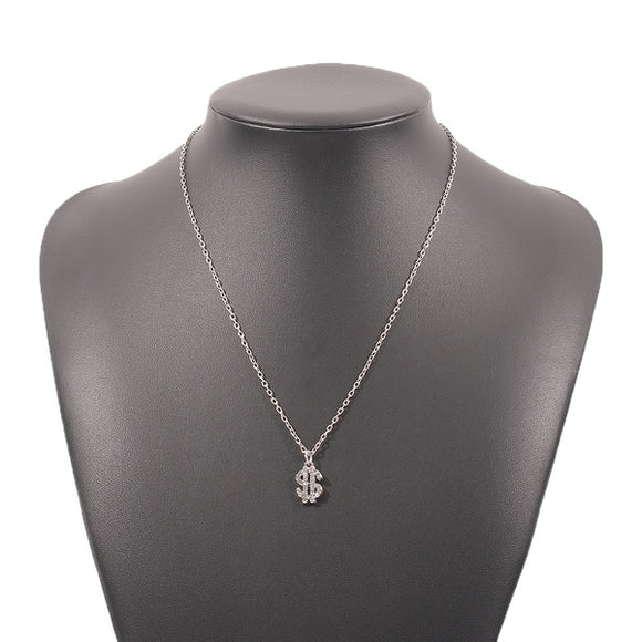 N2033 Silver Rhinestone Dollar Sign Necklace with FREE Earrings - Iris Fashion Jewelry