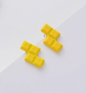 *E1893 Yellow Stacking Blocks Earrings - Iris Fashion Jewelry