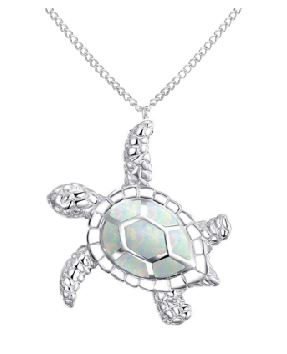 N682 Silver White Glitter Turtle Necklace With FREE Earrings - Iris Fashion Jewelry