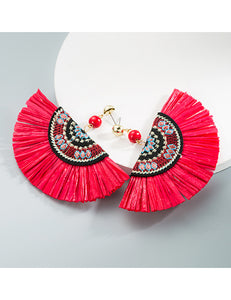 E1830 Red Fan Shape Earrings - Iris Fashion Jewelry