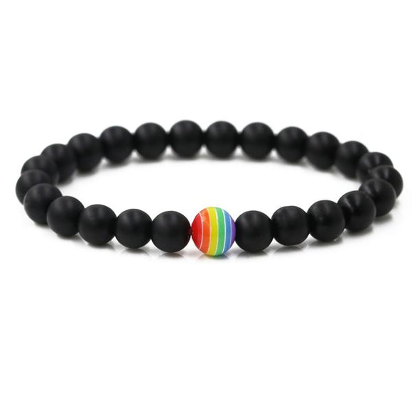 B23 Smooth Black Stone Rainbow Pride Bracelet - Iris Fashion Jewelry