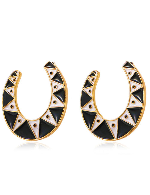 E1832 Gold Black & White Abstract Earrings - Iris Fashion Jewelry