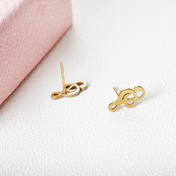 *E970 Small Gold Treble Clef Music Note Earrings - Iris Fashion Jewelry