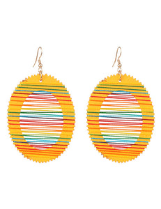 E507 Golden Yellow Wooden Oval with Multi String Earrings - Iris Fashion Jewelry