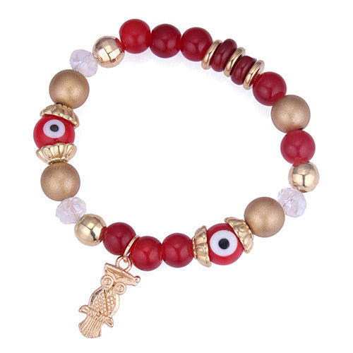 B346 Gold Graduation Cap Owl Red Beaded Bracelet - Iris Fashion Jewelry