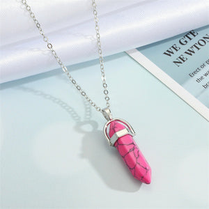 N2006 Silver Hot Pink Crackle Imitation Stone Necklace with FREE Earrings - Iris Fashion Jewelry