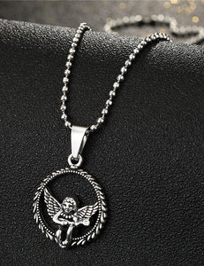 N1940 Silver Cupid on Beaded Chain Necklace With Free Earrings - Iris Fashion Jewelry