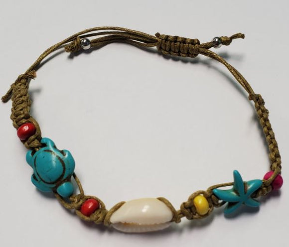 *B21 Turquoise Starfish & Sea Turtle Sea Shell Multi Color Bead Bracelet - Iris Fashion Jewelry