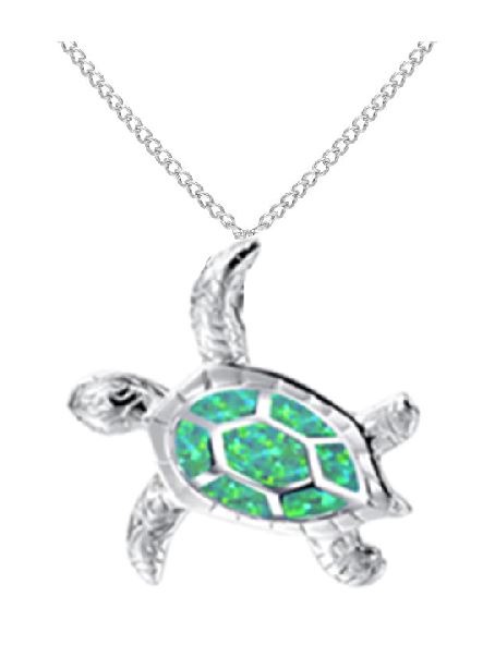 N720 Silver Green Glitter Turtle Necklace With FREE Earrings - Iris Fashion Jewelry