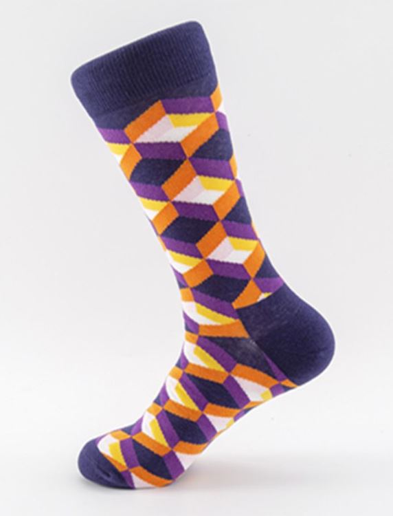SF378 Orange Purple Navy Abstract Socks - Iris Fashion Jewelry