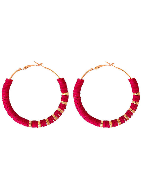E1887 Gold Rose Pink Soft Bead Hoop Earrings - Iris Fashion Jewelry