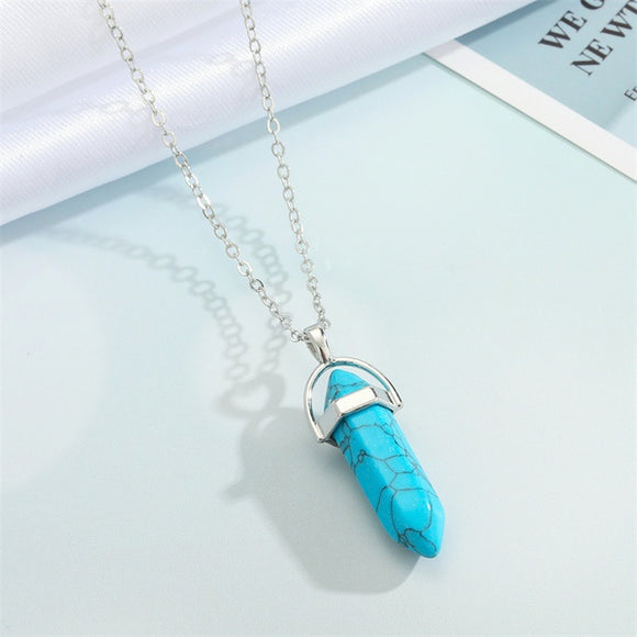 N2025 Silver Blue Crackle Imitation Stone Necklace with FREE Earrings - Iris Fashion Jewelry