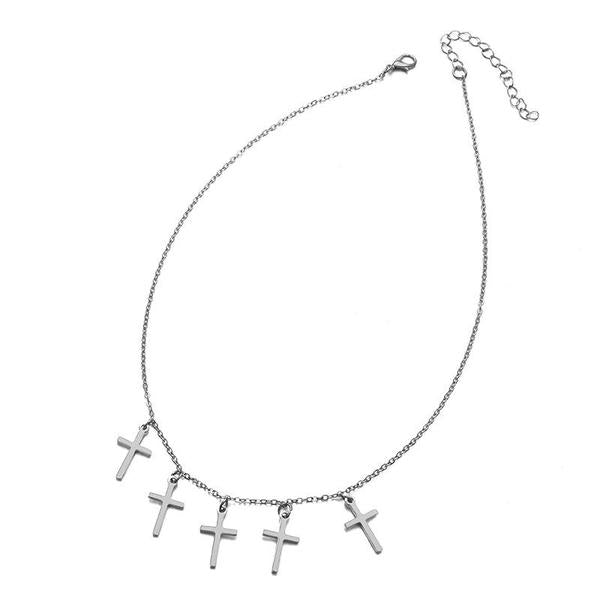 N1363 Silver Multi Cross Necklace with FREE Earrings