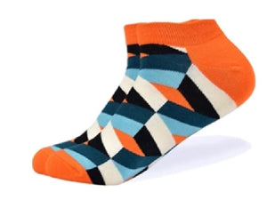 SF1320 Orange Blue Squares Low Cut Socks - Iris Fashion Jewelry