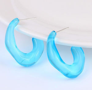 E1851 Light Blue Acrylic Irregular Hoop Earrings - Iris Fashion Jewelry