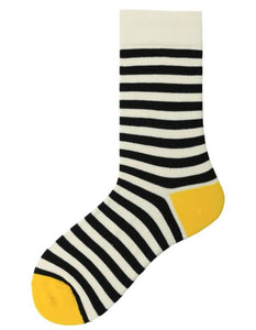 SF355 Black & White Stripe Yellow Heel Socks - Iris Fashion Jewelry