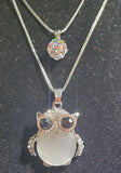 N2197 Silver Rhinestone Owl with Moonstone Belly Necklace with FREE Earrings - Iris Fashion Jewelry