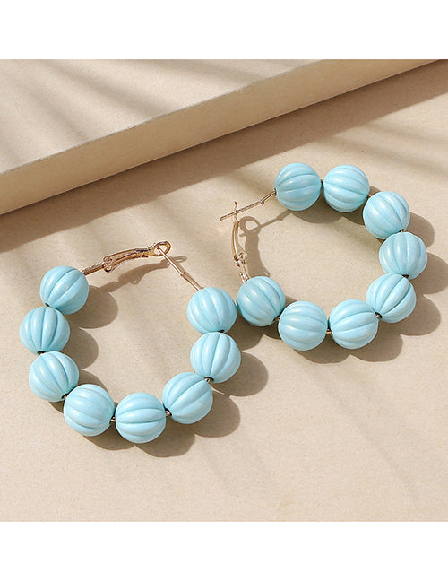 E986 Pale Blue Shimmer Bead Hoop Earrings - Iris Fashion Jewelry