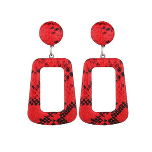 E1899 Red Snake Skin Print Rectangle Earrings - Iris Fashion Jewelry