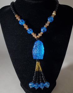 N2075 Black Bead Fashion Blue Owl Glass Long Necklace With Free Earrings - Iris Fashion Jewelry