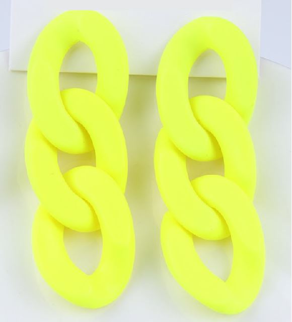 E1835 Fluorescent Yellow Chain Link Earrings - Iris Fashion Jewelry