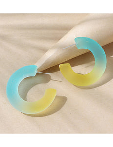 E1881 Blue/Yellow Acrylic Open Hoop Earrings - Iris Fashion Jewelry