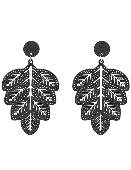 E1876 Large Black Wooden Leaf Earrings - Iris Fashion Jewelry