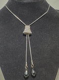 N2083 Silver Rhinestone Bell Shape Black Gem Adjustable Sweater Necklace with FREE Earrings - Iris Fashion Jewelry