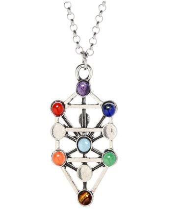 N736 Silver Kabbalah Tree of Life Long Chain Necklace with Free Earrings - Iris Fashion Jewelry