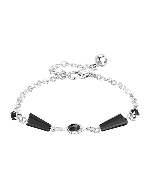 B1215 Silver Black Irregular Shape Gemstone Bracelet - Iris Fashion Jewelry
