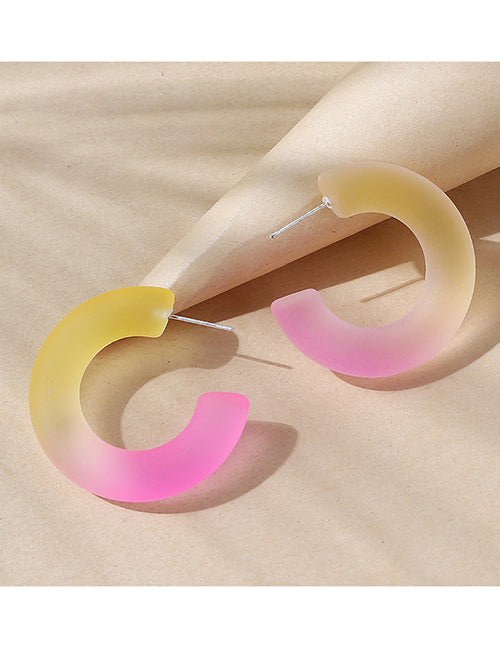 E1882 Yellow/Pink Acrylic Open Hoop Earrings - Iris Fashion Jewelry