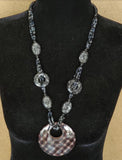N2058 Black Bead Brown Glitter Decorated Acrylic Circle Long Necklace With Free Earrings - Iris Fashion Jewelry