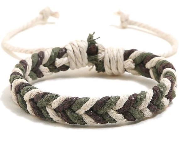 *B626 Brown Green Beige Braided Rope Bracelet - Iris Fashion Jewelry