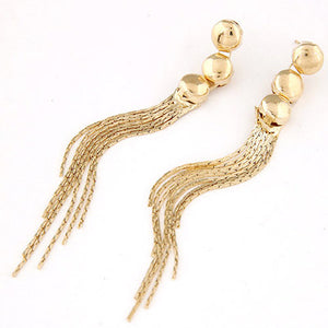 E662 Long Gold Triple Circle Dangle Earrings - Iris Fashion Jewelry