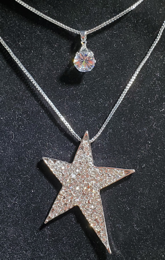 NX Silver Funky Star Rhinestone Necklace with FREE Earrings - Iris Fashion Jewelry