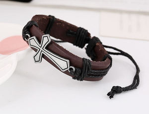 B683 Brown Leather Cross Bracelet - Iris Fashion Jewelry